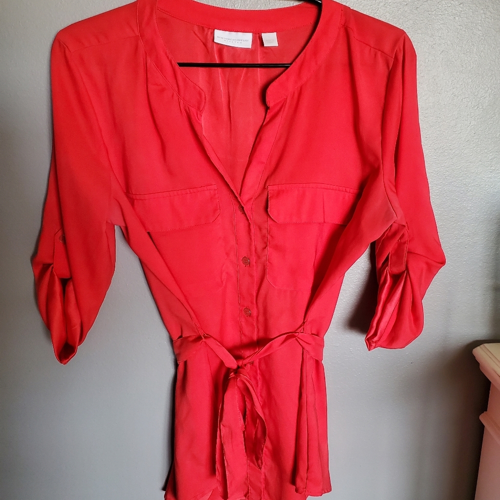 NY & Co Coral Tie-Waist Blouse - Small